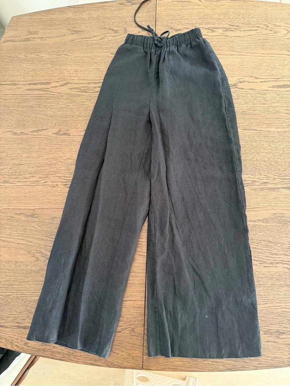 DISSH Black Wide-Leg Linen-Blend Elastic Waist Pants